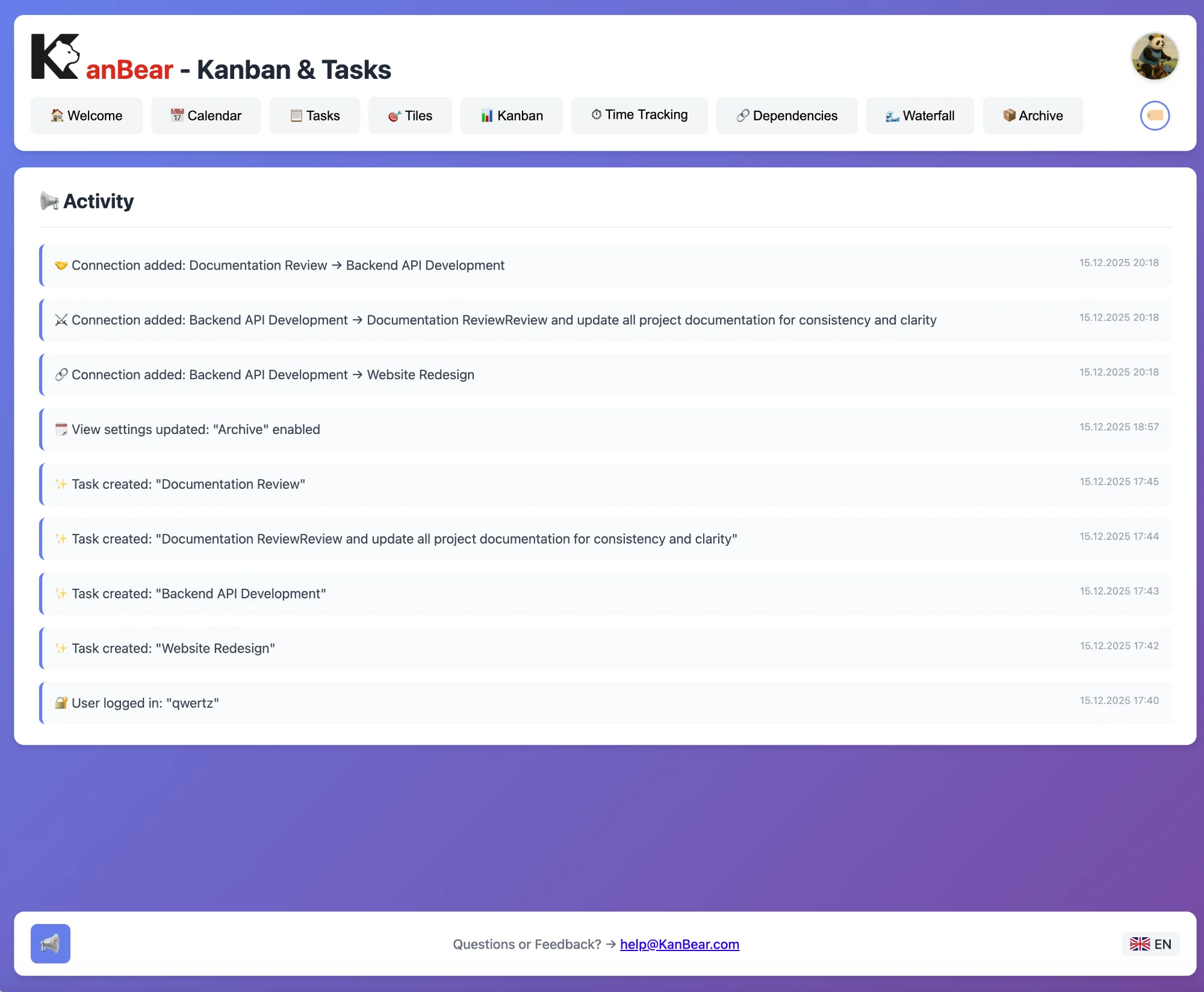 KanBear Activity View