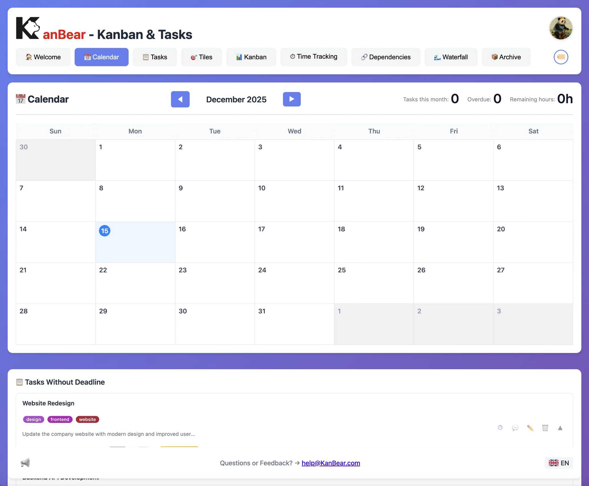KanBear Calendar View
