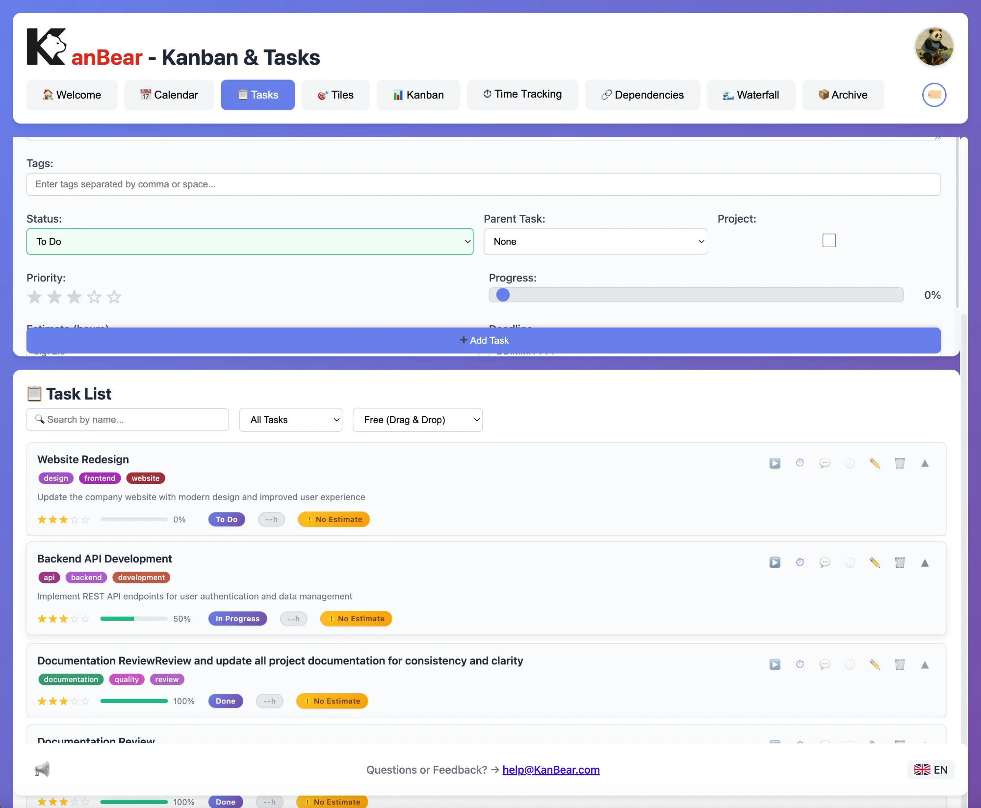KanBear Tasks View